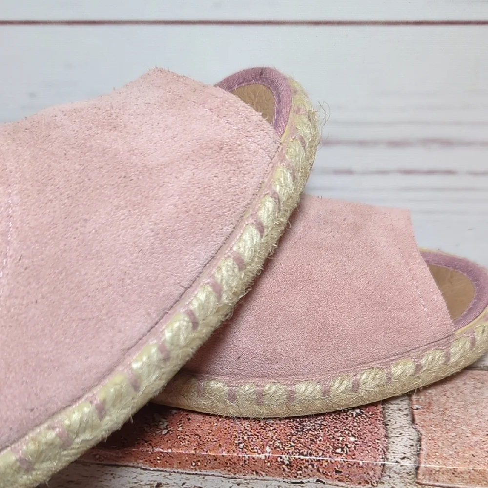 Verbenas Cruz Suede Blush Pink Flat Espadrille Sandal Made in Spain Women's 10.5